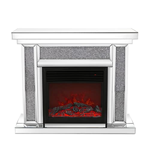 Deinppa Mirror Electric Fireplace With Remote Controller And Faux Diamonds, Mantel Freestanding Heater Firebox With 3D Flame,For Living Room 1500 W Electric Heating Furnace (W 47" X D 12.6 "X H 41.7") #TOP2