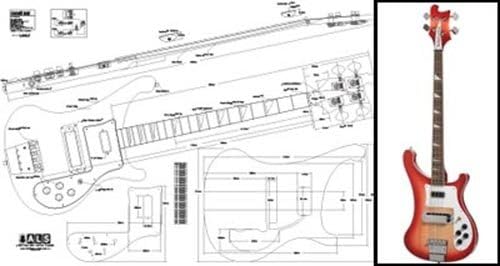 Australian Luthiers Supplies Tokai Rebelrocker Bass Guitar Blueprint - Full Scale Plan - White - 4 String - Right Handed - Maple Wood Top & Body - Cedar Neck - H Pickup - Fixed Bridge - 47" x 841mm