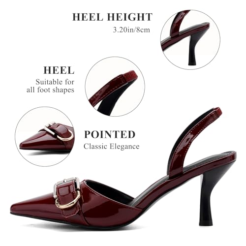 Image of QIV Leopard Kitten Heels Pointed Toe Slingback Heels for Women Closed Toe Pumps with Buckle