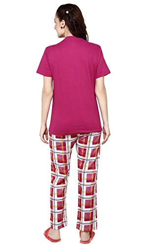 Image of Evolove Women's Cotton Round Neck Short SleevesNight Suit Set /Top Pyjama Set Super Soft Comfortable (Nightsuit-Round-HS-4)
