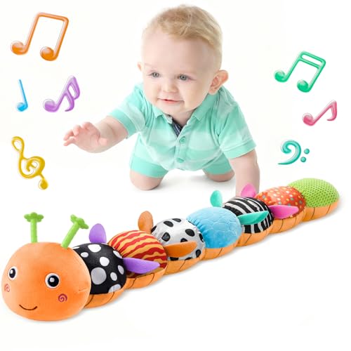 LIGHTDESIRE Baby Toys Musical Caterpillar,Infant Toys 3 6 12 Months Sensory Toy,Baby Teething Toy for Tummy Time Boy Girl Gifts(Orange)