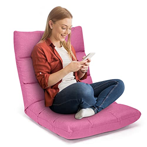 COSTWAY-Floor-Chair-Folding-Gaming-Chair-with-Back-Support-14-Adjustable-Positions-Alloy-Steel-Frame-Lazy-Sofa-Lounge-for-Playing-Reading-Meditating-Room-Recliner-for-Adults-Kids-Pink