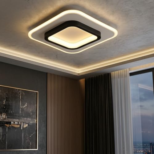 Image of Premium 24W LED Ceiling Light | 3 Color Modes (Warm, Natural, Cool) - Flicker-Free, Anti-Glare |Bedroom, Office, Kitchen, Bathroom, Balcony & Walkway (Square Black 24W)