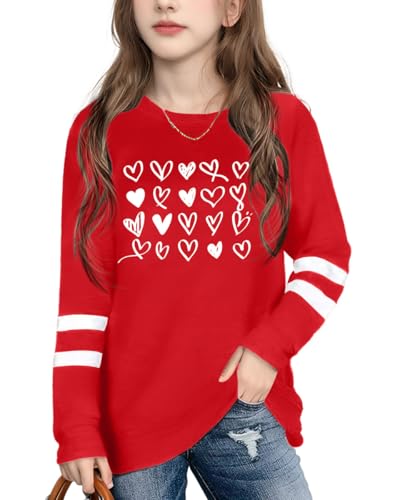 Image of Ithalt Kids Valentine Shirt Girls Valentines Shirts Cute Heart Graphic Long Sleeve Tee Tops 4-14y
