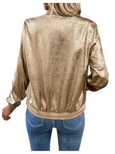 SOLY HUX Women's Metallic Zip Up Bomber Jacket Long Sleeve Fall Party Baseball Jackets Outerwear2