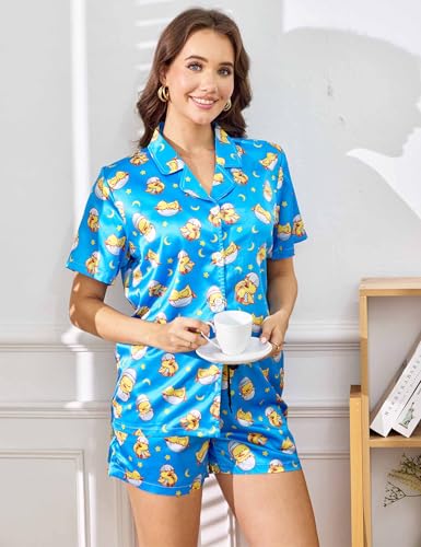 Image of Women's Pajama Sets Funny Pajamas for Women Set Comfortable 2 Piece Button Down Tops & Shorts Sleepwear Short Sleeve
