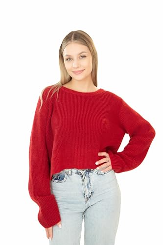 Madore Red Cropped Sweater for Women Pullover Sexy Womens Dark Wine Plus Valentines Day Christmas Holiday 2025