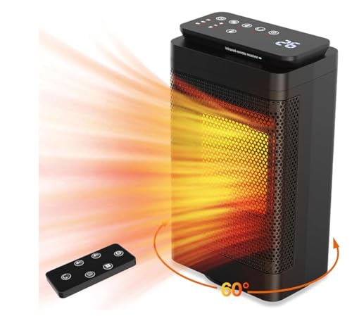 BATUUTAH Electric Heater, 1500w Ceramic Heater with Overheating & Tip-Over Protection, Portable for Office Home Garage, 60°Oscillating with Remote Control