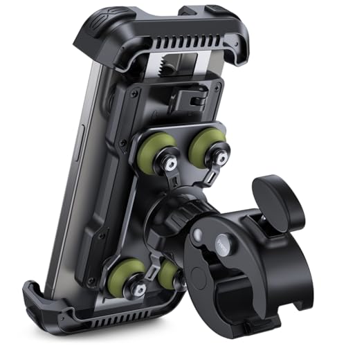 Lamicall Soporte Móvil Moto Antivibración   [con Doble Amortiguador] 360°Rotación, 1S Liberación con un Botón, Soporte Teléfono Bicicleta para iPhone 17 16 15 14 13 Series, Huawei, 4,7 6,8” Smartphone