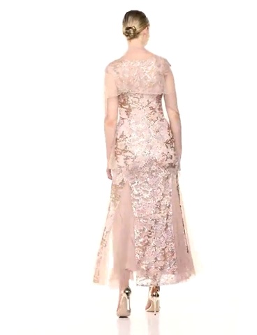 alex evenings embroidered illusion gown & shawl