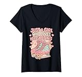 Photo Gallery donna figura skater ice cream drip just girl who loves ice skating maglietta con collo a v Photo Gallery donna figura skater ice cream drip just girl who loves ice skating maglietta con collo a v