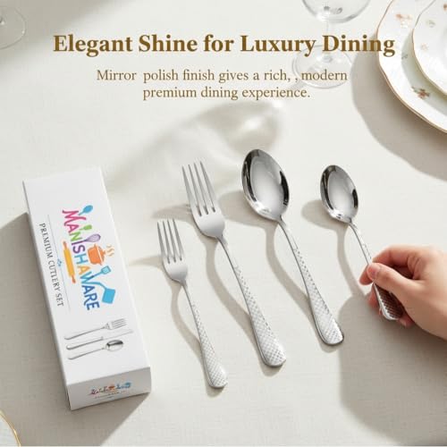 Image of Classic Silver 4 Pcs Stainless Steel Cutlery Set for Dining Table, Dishwasher Safe Glossy Flatware (Perfect Spoon Fork Set)