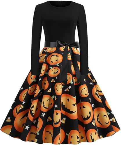 Robe De Noël Femme Vintage - Manches Longues, Col Rond, Style Rockabilly Chic