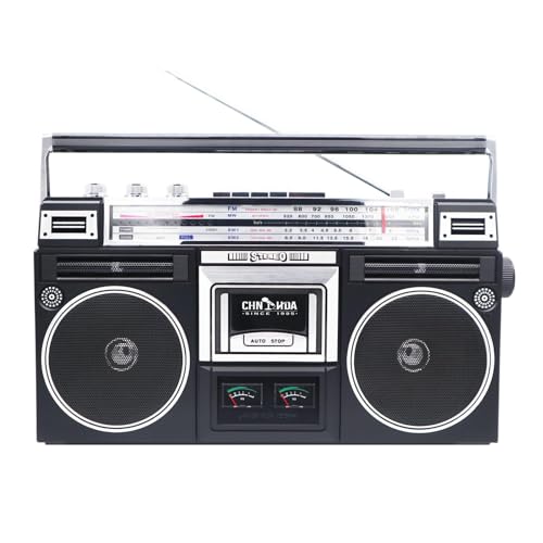 Class Retro Cassette Radio Bluetooth USB TF Stereo Getto Blaster Player - Black