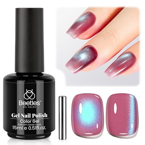 Image of Beetles Lagoon's Blush Purple Cat Eye Gel Nail Polish - 15ML Purple Cat Eye Glitter Gel Polish Magnetic Shimmer Effect Soak Off UV Nail Art Design Salon DIY Manicure Gift for Women