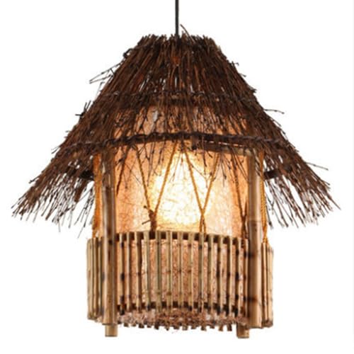 Rattan E27 Lampada sospesa Lampada intrecciata in tessuto retrò Vollione giapponese Verdescero lampadario Lampadario Accensione decorativa sala da pranzo Studio Soggiorno Cafe Camera da letto