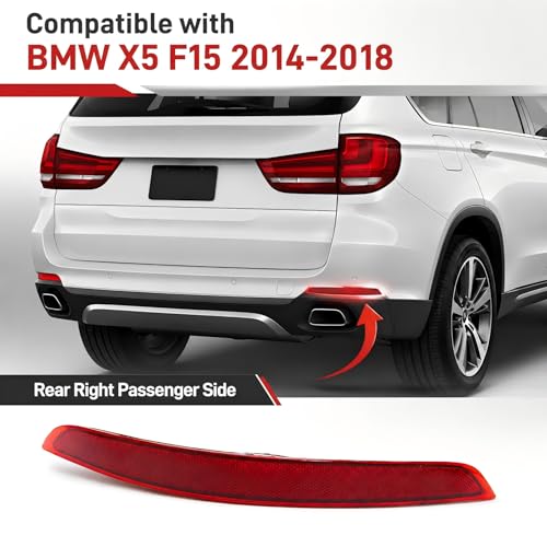 Image of XQSMWF Rear Bumper Reflector Right Passenger Side Compatible with BMW X5 F15 2014-2018, Red Rear Bumper Marker Light Lens Trim, Replace 63147290092