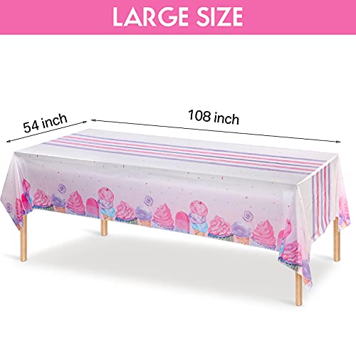 3 Pieces Ice Cream Party Tablecloth Ice Cream Table Cover Disposable Plastic Tablecloth Summer Party Table Covers For Baby Girls Shower Kids Birthday Party Decorations,108 X 54 Inch #TOP1