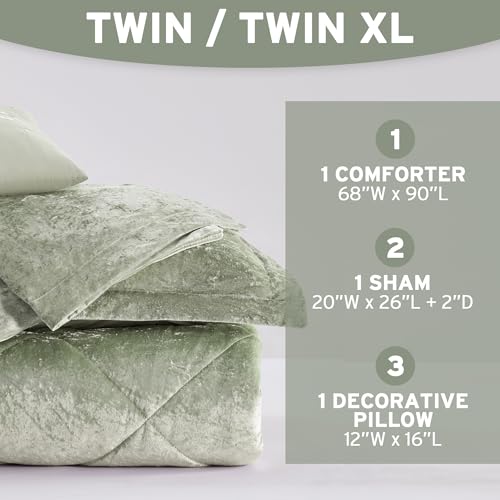 Intelligent Design Comforter Set Velvet Bedding Reversible, All Season, Diamond Quilted Microfiber, Felicia, Twin/Twin XL, Green 3 Piece - image 7