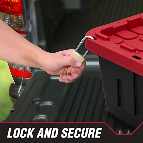 JJoiaS 27 Gallon Plastic Storage Bin Tote Organizing Container With Durable Lid and Secure Latching Buckles, Stackable and Nestable Snap Lid Plastic Storage Bin, 1 Pack, Black Base/Red Lid - Thumbnail 4