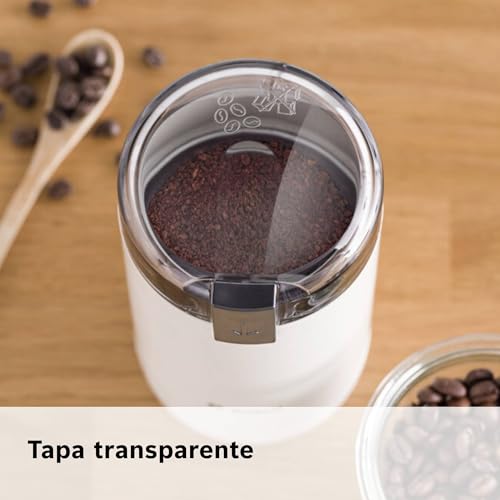 Bosch Molinillo de café, TSM6A011W, cuchillas de acero inoxidable, función de seguridad, 180 W, recipiente para 75 g de granos, eléctrico, blanco. - imagen 8