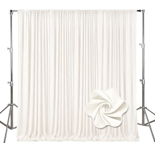 Image of 10ft x 10ft Ivory White Backdrop Curtains for Parties, Polyester Fabric Backdrop Drapes with Rod Pockets for Weddings, Birthday, Halloween, Photography, Christmas Party Background Curtain, 2 Panels