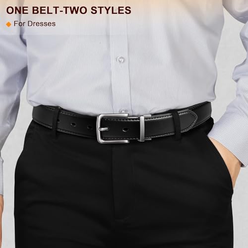 Image of CIMONI Reversible Leather Belt for Men | Genuine Leather & Vegan Leather Pin Buckle Belt | Classic Black /Brown Adjustable Belt for Formal, Business, Office & Casual Wear
