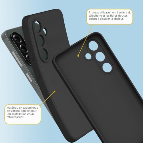 Vauki Coque pour Samsung Galaxy A56 5G, avec 2 Pièces Verre Trempé, Housse Etui Silicone TPU Souple Liquide, Protection intégrale Très Mince et Antichoc Anti-Rayures, Noir – vue 7
