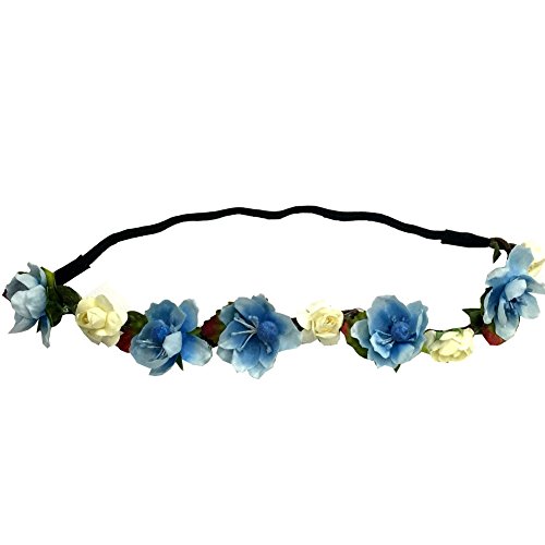 2 Pcs Set Woven Floral Hair Band Flower Headband Crown Beach Party Light Orange And Blue #TOP2