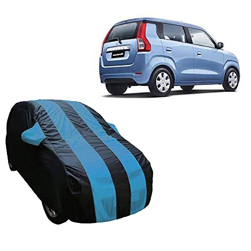 ABS AUTO TREND Stylish Blue Stripe Car Body Cover Made for Maruti Suzuki WagonR 2019 (with Mirror Pocket, Triple Stitch)