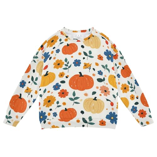 JUNZAN Autumn Pumpkins Flowers Retro Big Boys Pullover Hoodie Long Sleeve Kids Pullover Hoodie Camping 4T