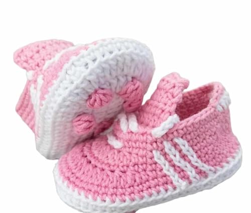 Crochet Baby Shoes,Pink Baby Girl Cleats, Athletic Baby Shoes (3-6 months)