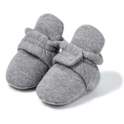 Babelvit Newborn Baby Boy Girl Soft Fleece Booties Stay On Infant Bedroom Slippers Socks Shoe Non Skid Gripper Toddler First Walkers Winter Ankle Crib Shoes