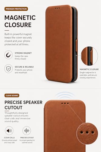 Image of Premium Vegan Leather Wallet Case for Google Pixel 10A, Premium PU Flip Cover with Card Slot, Magnetic Closure, Kickstand, Slim Durable Design, Privacy Protection - Brown