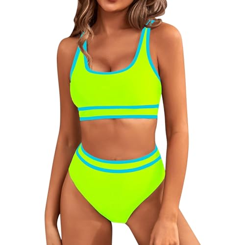 Bikinis Mujer 2026 Bikini Reductor Pecho Mujer Traje de Baño de Piezas para Conjuntos Bikini Colores Contrastantes Cintura Alta Trajes Conjunto Bikinis (Mint Green M)