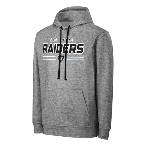 FOCO NFL Men's Officially Licensed Gray Team Color Primary Logo Wordmark Performance Victory Stripe Pullover Hoodie, Las Vegas Raiders, Small