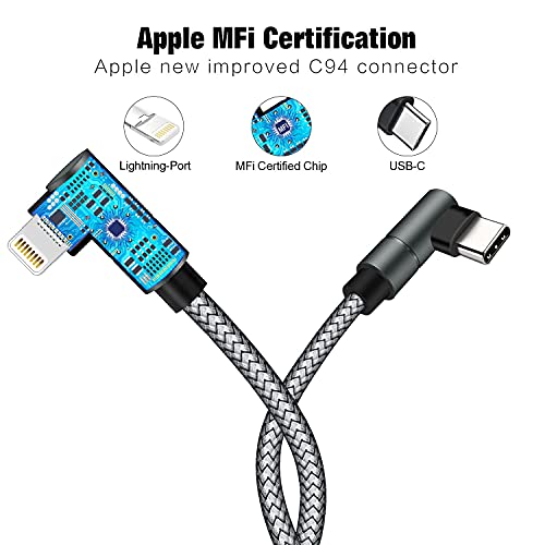 Wangmai USB C to Lightning Cable 10FT MFi Certified 90 Degree iPhone Fast Charger Nylon Braided Extra Long Charging Cord Compatible with iPhone 14/13/13 Pro Max/13 Mini/12/11/XS/XR/8/iPad 8th