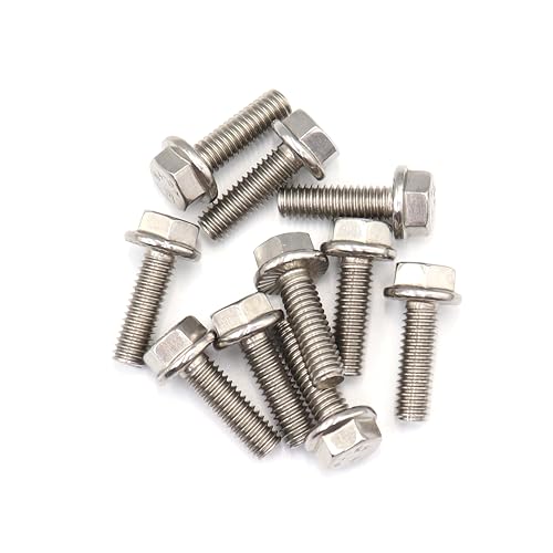 Image of cSeao 1 /4-20 x 1-1 /4 inch Flanged Hex Head Bolts Flange Hexagon Screws, Stainless Steel 304, DIN 6921, 10 PCS
