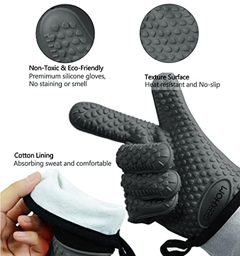 GEEKHOM BBQ Gloves, Grilling Gloves Heat Resistant Oven Gloves, Kitchen Silicone Oven Mitts - Image 3