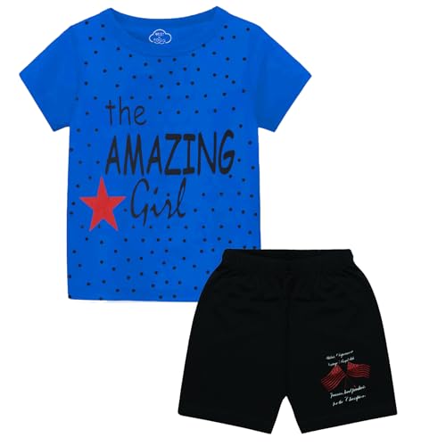 Image of MIST N FOGG Girls Half Sleeve Printed Tshirt and Printed Shorts (Set Pack of 3)