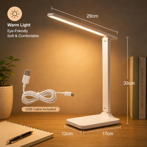 Image of SaleOn Rechargeable LED Desk Lamp with Type-C 6 Month Warranty, 3 Lighting Modes Touch Control Eye Protection Mobile Holder | Foldable Study Reading Lamp (2400mAh Foldable Pro 33 * 17 * 12cm)