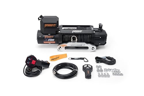 KANGAROO WINCH Treuil Electrique 12v Rapide 14000 lbs / 6356 kg - Puissant avec Câble Synthétique et Télécommande - Construction Fiable - Pour Véhicules 4x4, Forestiers et Utilitaires (K14000XP)