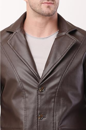 Image of Wolver Men's PU Leather Blazer, Casual Party, 2-Button