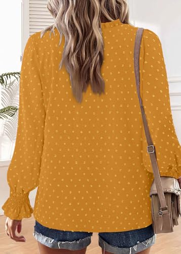 BETTE BOUTIK Women Boho Long Sleeve Shirts Dressy Casual V Neck Fall Fashion Tops Swiss Dot Flowy Blouses