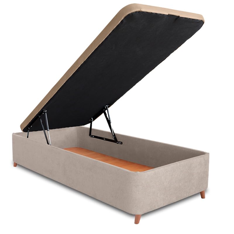 Ventadecolchones - Canapé Abatible Serena con Patas | Tapizado en Tela Antimanchas Crudo con Tapa en Tejido 3D Transpirable | 90 x 190 cm