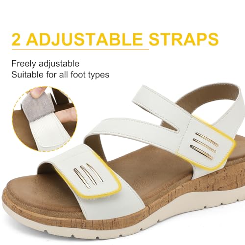 Image of UBFEN Womens Low Wedge Walking Sandals with Arch Support | Open Toe Sandals Adjustable Instep and Ankle Straps for Summer Everyday Outfits, Travel,Vacation