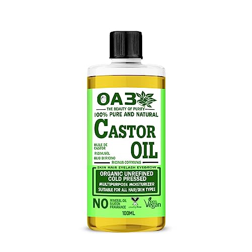 OA3 Pure Natural Castor Oil - 100ML Cold-Pressed, 100% Pure & Undiluted, Hexane Free - Nourish Your Skin, Hair, Eyebrows, Nails, Beard, and Eyelashes