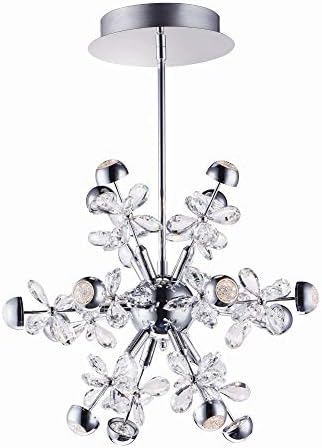 ET2 E24793-20PC Supernova Crystal Flower Round LED Pendant Ceiling Lighting, 15-Light 36 Watts, 19"H x 19"W, Polished Chrome