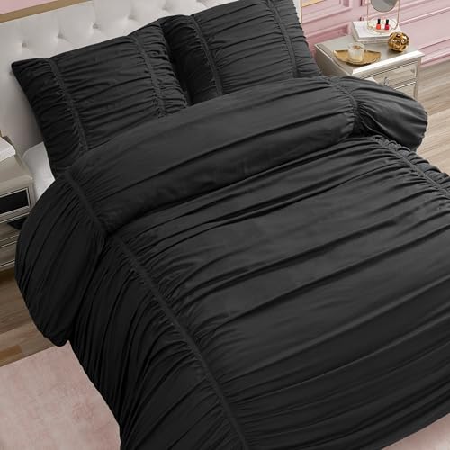 Image of Juicy Couture Ribbon Ruched 2 Piece Twin /Twin XL Comforter Set, Black Bedding Ensemble