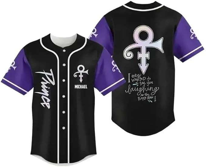 Jersey de béisbol personalizado Prince Purple Rain años 80, camiseta vintage retro para fans de música (Nombre personalizable)